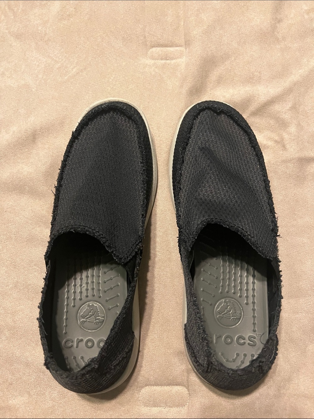 CROCS Men's Black Slip-On Canvas-like Loafers with Gray Footbed. Size 9